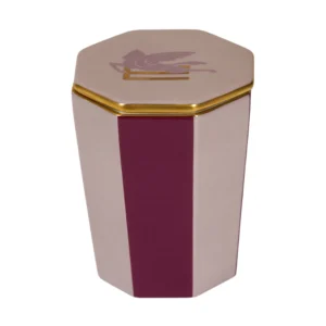 ETRO HOME Pegaso candle in a pink and burgundy octagonal case