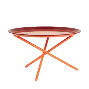 ETRO HOME Tartan round metal tray in burgundy on an orange folding tripod stand