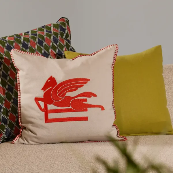 Cotton Ribot Embroidered Cushion - Image 3