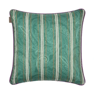 ETRO HOME Amalia cushion in emerald green with a striped marbled print and piped cord edge