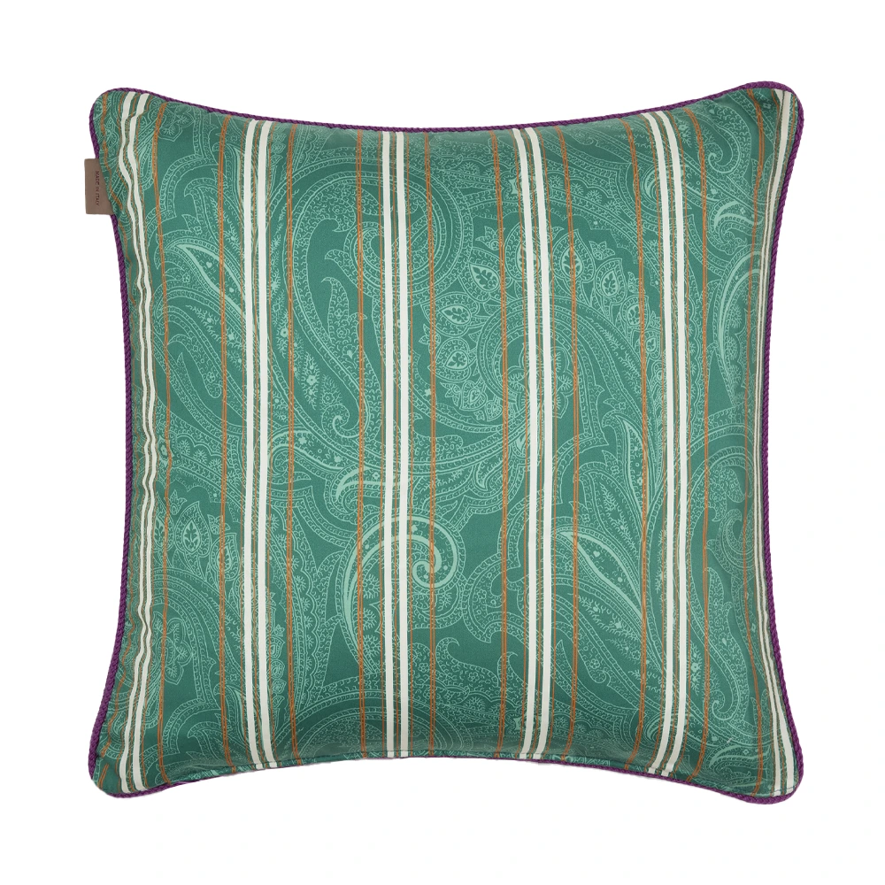 ETRO HOME Amalia cushion in emerald green with a striped marbled print and piped cord edge