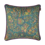 ETRO HOME Amalia cushion in emerald green with a striped marbled print and piped cord edge