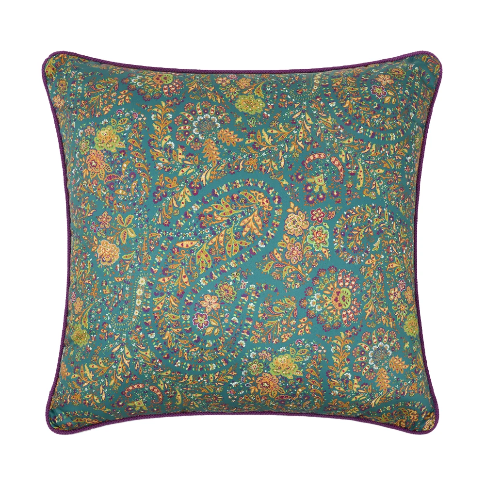 ETRO HOME Amalia cushion in emerald green with a striped marbled print and piped cord edge