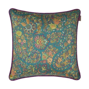 ETRO HOME Amalia cushion in emerald green with a striped marbled print and piped cord edge