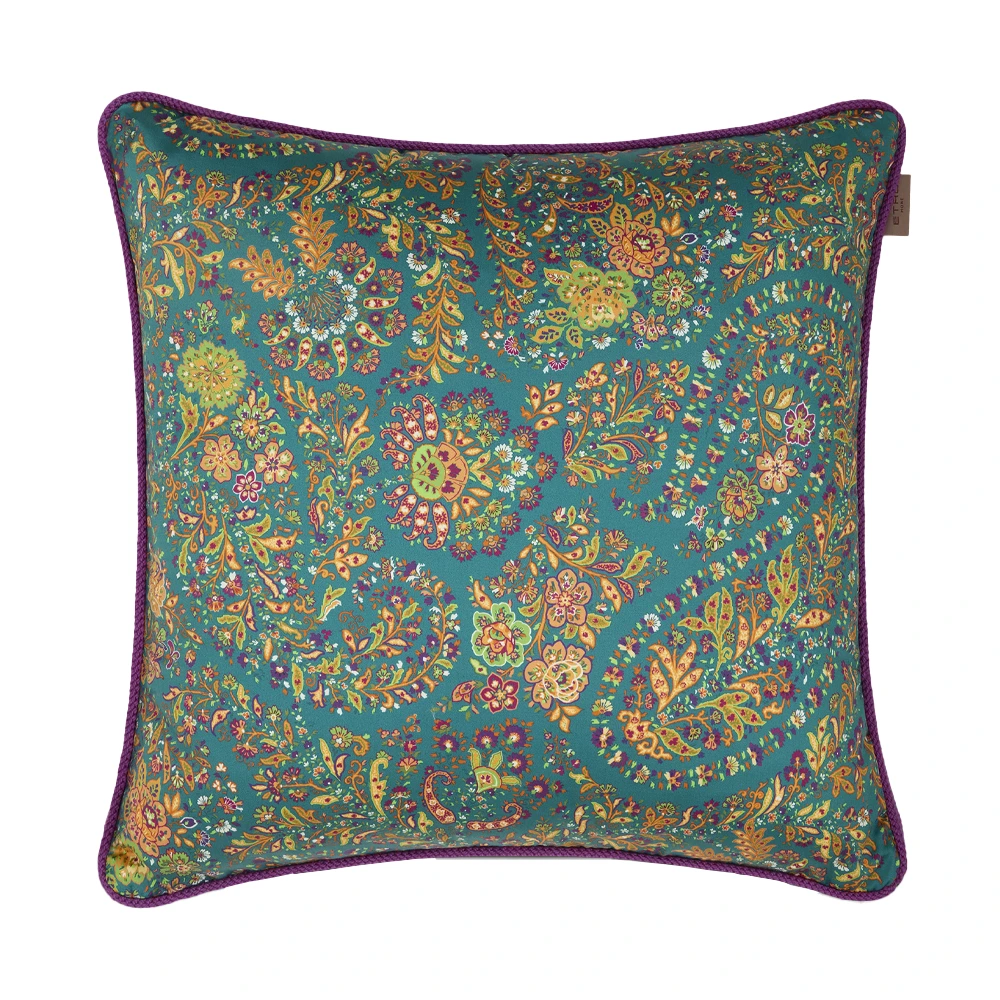 ETRO HOME Amalia cushion in emerald green with a striped marbled print and piped cord edge