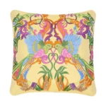 ETRO HOME Birds embroidered cushion in yellow with a tropical bird and foliage design