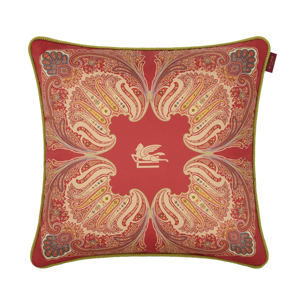 ETRO HOME Kiri cushion in rust red with a tonal paisley print and piped cord edge