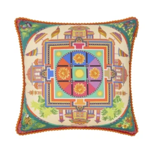 ETRO HOME Shanti embroidered cushion in cream with a central medallion and tassel trim
