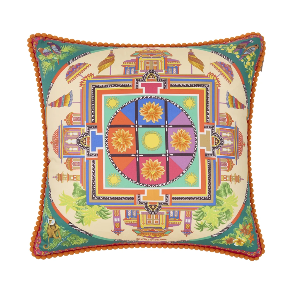 ETRO HOME Shanti embroidered cushion in cream with a central medallion and tassel trim