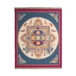 ETRO HOME Shanti throw in teal blue with a red and gold Italian pattern and fringed edge