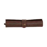 ETRO HOME Arnica travel backgammon set in brown leather, rolled out with playing counters