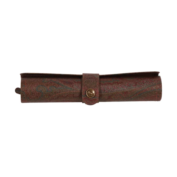 ETRO HOME Arnica travel backgammon set in brown leather, rolled out with playing counters