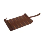ETRO HOME Arnica travel backgammon set in brown leather, rolled out with playing counters