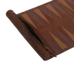 ETRO HOME Arnica travel backgammon set in brown leather, rolled out with playing counters