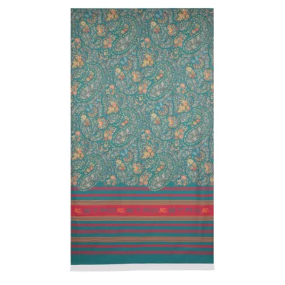 ETRO HOME beach towel in turquoise floral and striped print