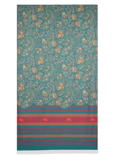 ETRO HOME beach towel in turquoise floral and striped print
