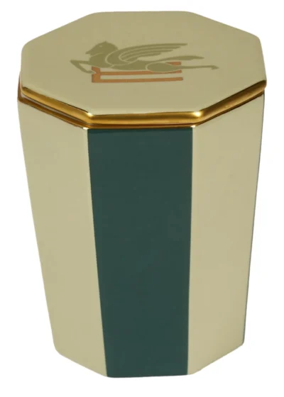 Green and ivory scented candle in an octagonal case