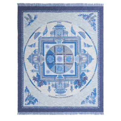 Blue and white patterned throw in Italian design — designer throws
