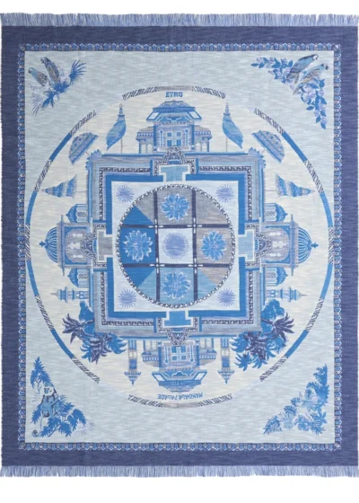 Blue and white patterned throw in Italian design — designer throws